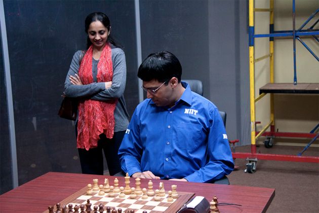 Indian chess player Viswanathan Anand and wife Aruna Anand posing for  photograph in Chennai