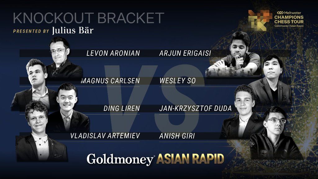 Carlsen starts Goldmoney Asian Rapid against Firouzja, Hou Yifan & So