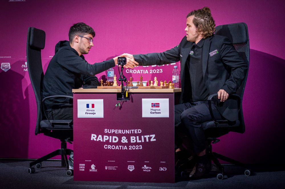SuperUnited Rapid and Blitz Round 4-6: Firouzja still in sole lead, Shakh  beats Magnus Alireza Firouzja drew with Magnus Carlsen, Maxime…