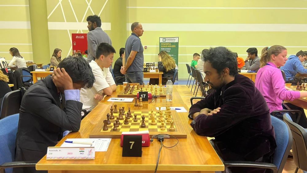 Vahap Sanal vs Aravindh Chithambaram, The Top Table Encounter, Dubai Open  2023, tournament, chess, video recording