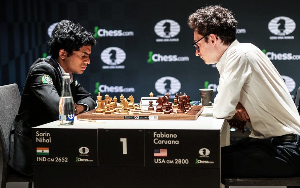chess24.com on X: Nihal Sarin vs. Caruana on top board in tomorrow's Round  2 of the Grand Swiss!  #c24live #GrandSwiss   / X