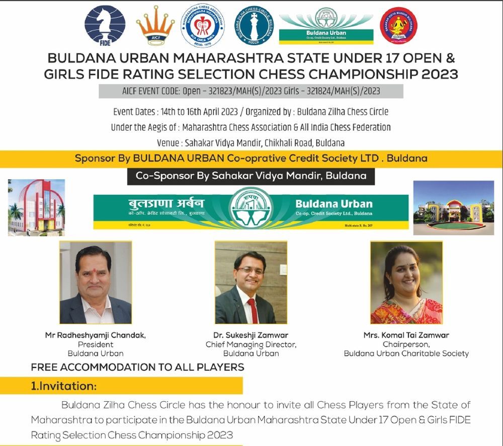 Get ready for Buldana Urban Maharashtra State Under 17 Open and Girls  Selection Chess Championship 2023 - ChessBase India